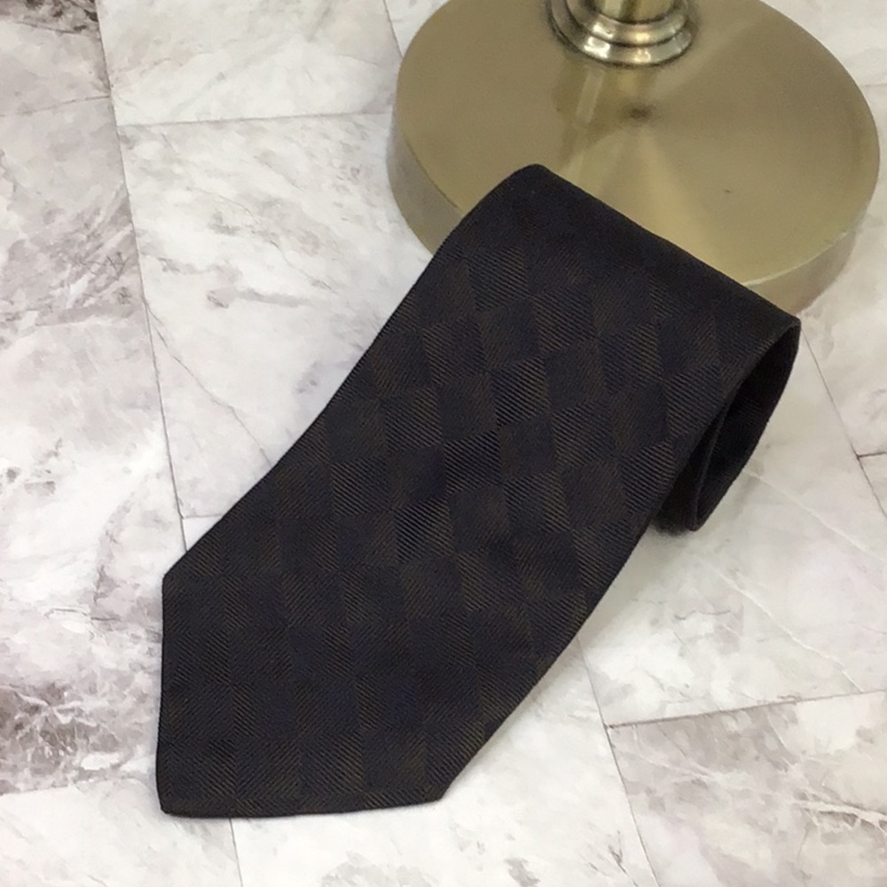 Donna Karen repp silk tie, deep dark brown black necktie